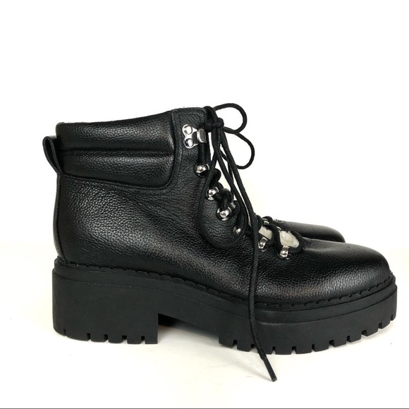 Marc Fisher Shoes - Marc Fisher LTD Nairy Hiking Combat Black Leather Shearling Thick Lug Boots Sz 8
